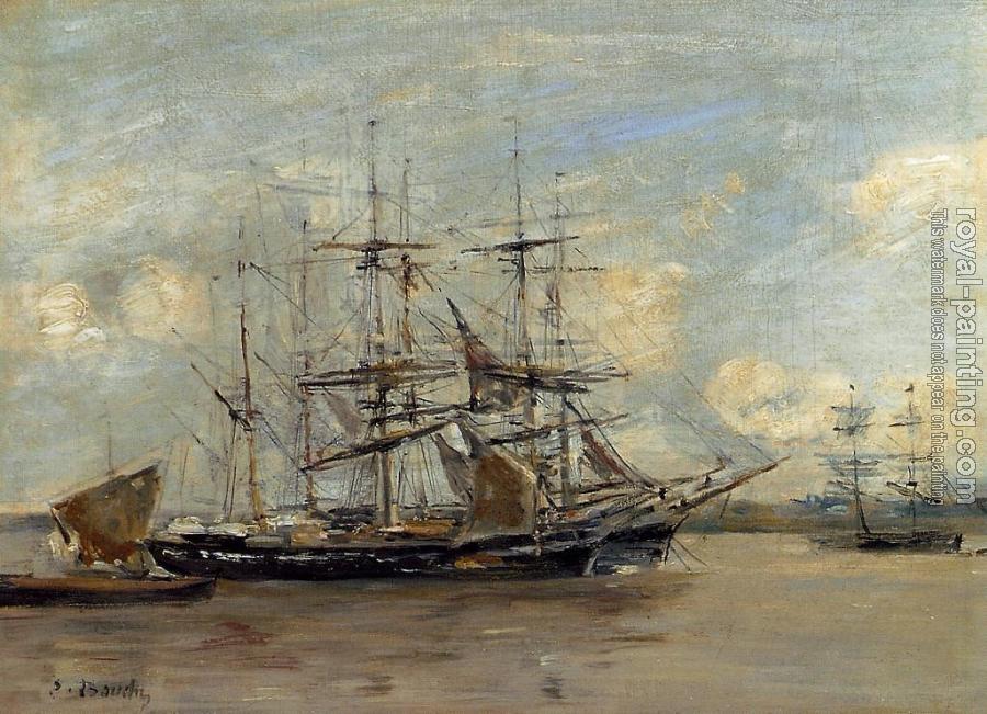Eugene Boudin : Le Havre, Three Master at Anchor in the Harbor